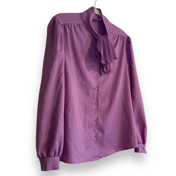 Womens Vintage 70s Orchid Purple Levi Strauss Frill Neck Button Up Top Size 16 - Picture 3 of 16